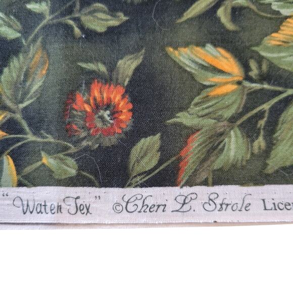 Water Tex Cheri Strole SSI Floral Cotton Fabric 36x42” Green Orange Leaves - Picture 5 of 13